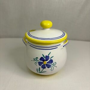 Vintage Shafford Italy Hand-Painted Sugar Honey Condiment Jar Pot Bowl Flowers